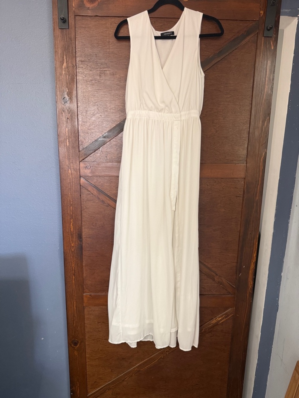 White/ Ivory Sleeveless Maxi Dress with Wrap Bodice and Buttons